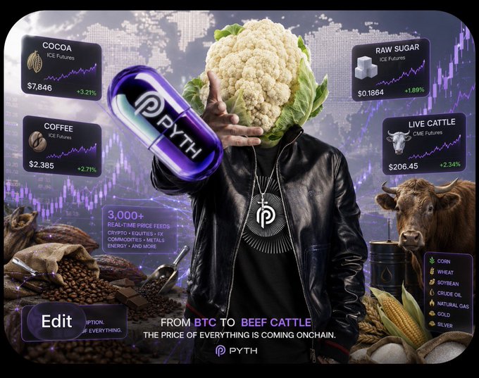 The image features a man wearing a black leather jacket standing against an abstract background with various market trends related to cryptocurrency and food items such as broccoli. The man appears to be making a funny face by holding up a broccoli head, possibly incorporating humor into the context of the image. The caption provided after the image refers to Bitcoin being the final destination for onchain markets, which implies that the post is talking about the future of cryptocurrency and its potential impact on various industries beyond just food products like broccoli.