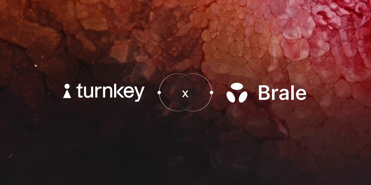 The image features a banner with two logos - one for "Turnkey" and another for "Brale". The text on the banner reads "Unlock secure, programmatic stablecoin operations with Turnkey x Brale", which suggests that there is an association between these two companies or services. The image also includes a code, possibly related to the content of the post, but it's not clear what it says.