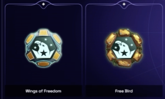 Two achievement badges with an eagle emblem labeled "Wings of Freedom" and "Free Bird" from a video game.