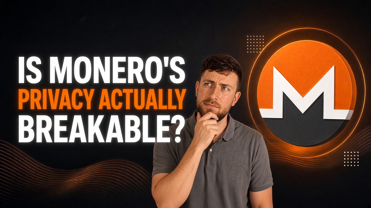 A YouTube thumbnail featuring a man in a gray polo shirt with his hand on his chin, posed thoughtfully beside bold text reading "IS MONERO'S PRIVACY ACTUALLY BREAKABLE?" alongside the orange Monero ($XMR) logo, visually introducing the video's debate about whether AI advancements could compromise Monero's privacy features.