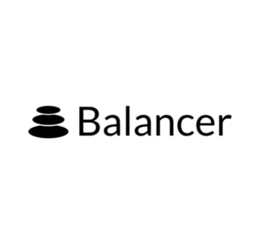 A minimalist logo for 'Balancer' featuring three stacked black rounded shapes resembling stones or discs on a white background, representing the decentralized exchange protocol.