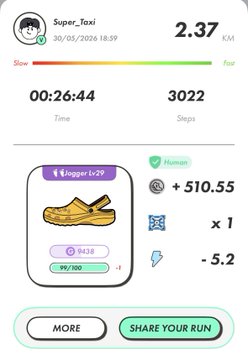 The image shows a phone screen displaying information about a running app, including details such as the time spent running, the distance covered, and the number of steps taken. The post also mentions that there are more steps available for sharing with others.