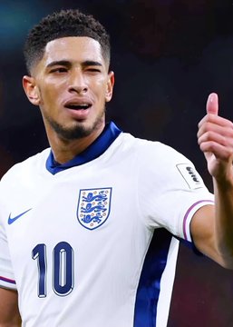 A male soccer player wearing an England national team jersey with the number 10 and the Three Lions crest is shown giving a thumbs-up. The image connects to the breaking news about a $1.5M bet placed on England to advance past Argentina in the World Cup finals, representing the team's potential to deliver a major payout on Polymarket.