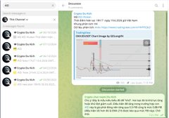 A mobile chat interface from Crypto Ea Hub showing a discussion about 'ENHANCED chart Swap by SDcryptoft' with a chart screenshot and English/Vietnamese text.