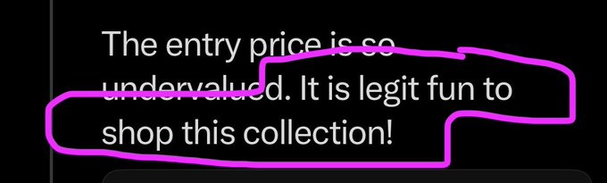 A text snippet circled in purple that reads: 'The entry price is so undervalued. It is legit fun to shop this collection!'