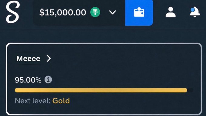 The image shows a Stake.com account with a balance of $15,000.00 in Tether (USDT) and a "Meeee" account at 95.00% progress toward the Gold VIP level, illustrating the user's massive gambling win they're celebrating by tipping followers.