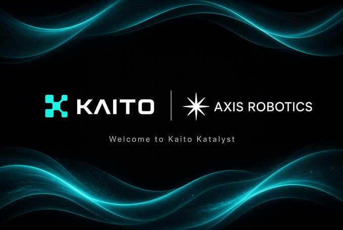 A black screen with cyan wave designs displaying 'KAITO' and 'AXIS ROBOTICS' logos with text 'Welcome to Kaito Katalyst'.