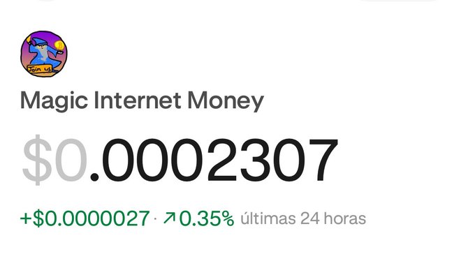A cryptocurrency tracking interface showing the token 'Magic Internet Money' with its mascot logo, priced at $0.0002307, indicating a 24-hour increase of $0.0000027 (0.35%).