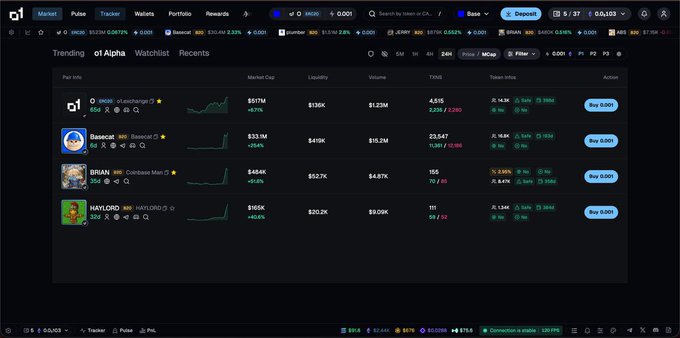 A screenshot of the DeBank "Alpha" tab displaying a list of trending tokens, including SKIBS, Beecoin, BRIAN, and HAYLOR, with market caps ranging from $120.2K to $51.7M and small trading volumes.