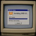 Pixel art of a vintage CRT computer monitor displaying a 'Installing 1998 O.S.' loading screen with a blue progress bar.