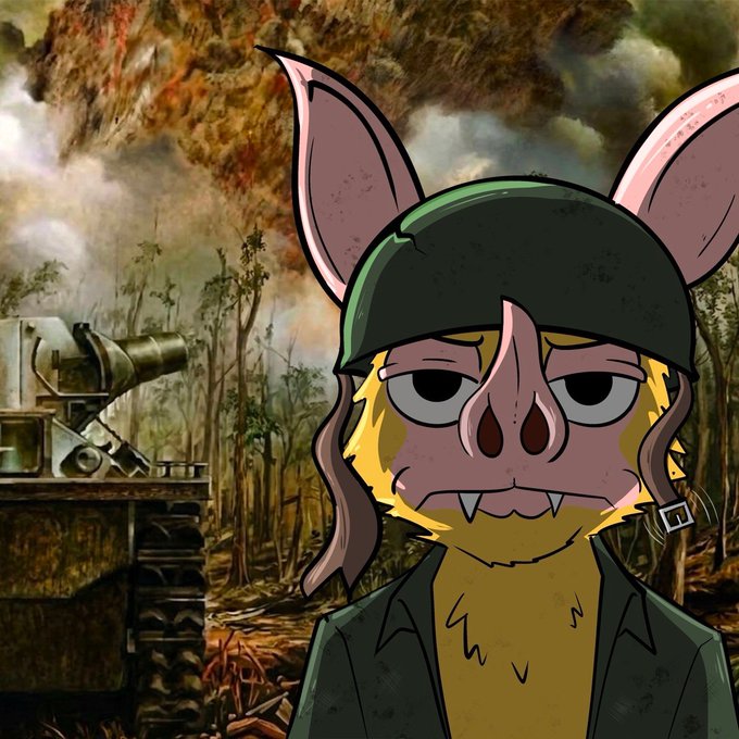 An anthropomorphic bat character wearing a green military helmet and jacket stands stoically in front of a WWI-era tank amid a fiery, war-torn battlefield, embodying the "born ready" sentiment with a deadpan, battle-hardened expression.