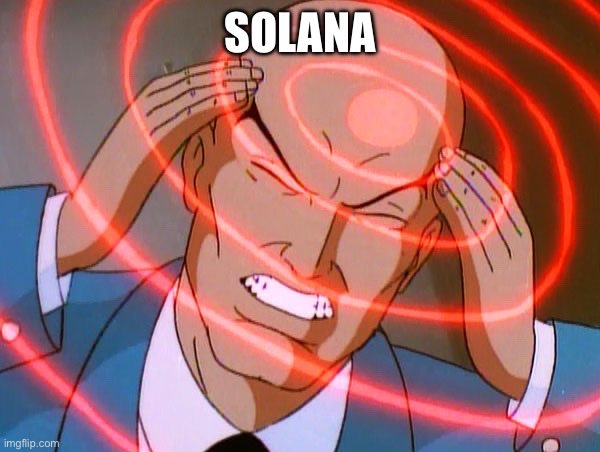 A meme featuring Professor X from X-Men with red telepathic energy rings around his head, labeled 'SOLANA' at the top.