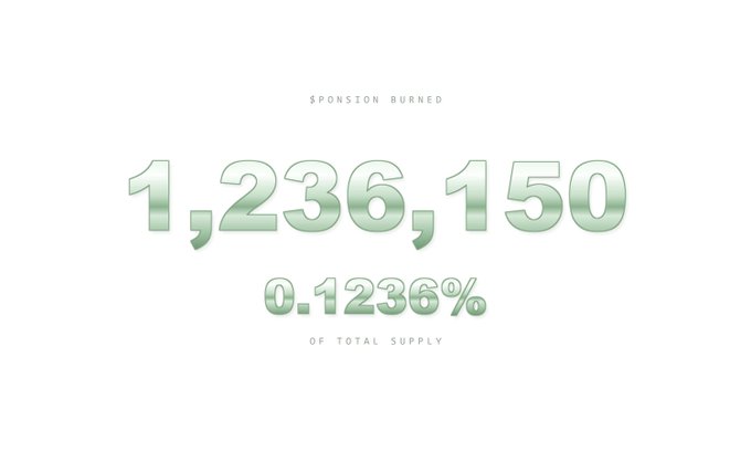 A graphic displays 'SPONSION BURNED' with the large number '1,236,150' and '0.1236% OF TOTAL SUPPLY' in a stylized light green font on a white background.