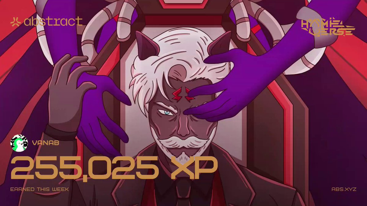 The image features a cartoon-like depiction of a character with white hair wearing purple gloves, surrounded by multiple people. At the bottom of the image, there is text that reads "Happy XP Day on @AbstractChain! Post your @hamieverse XP card and get a chance to win $200!". The caption below the image explains what it represents in the context of the post. This content creates an interesting visual and encourages the viewer to engage with the post's topic by participating in the XP challenge.