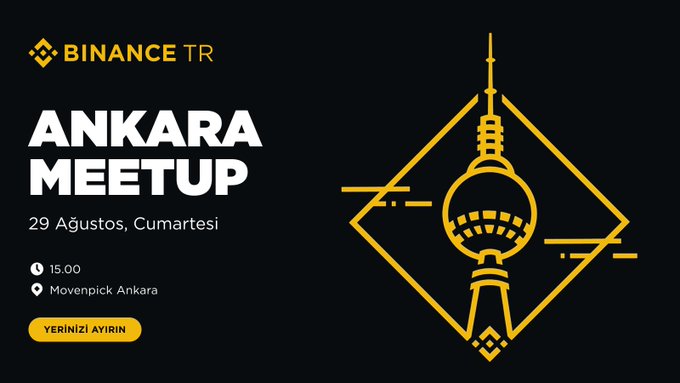 Binance TR, Ankara Meetup’unu duyuruyor. 29 Ağustos 2026’da 15.00–18.00 saatleri arasında Bestepeler’de kripto sohbetleri, oyunlar ve sürpriz ödüller bekleniyor; “Yerinizi ayırın” çağrısı yapılıyor.