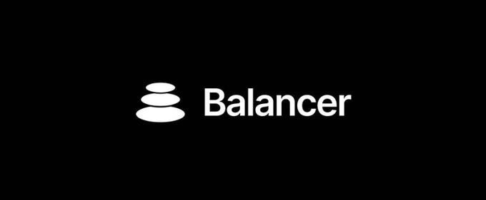 The image displays the Balancer logo in white on a black background, featuring the brand's distinctive stacked-stone icon alongside the word "Balancer." The accompanying post relates to the logo by announcing an upcoming critical governance vote for the Balancer DAO, where holders will decide between an orderly shutdown or an alternative proposal that would significantly reshape the protocol's future.