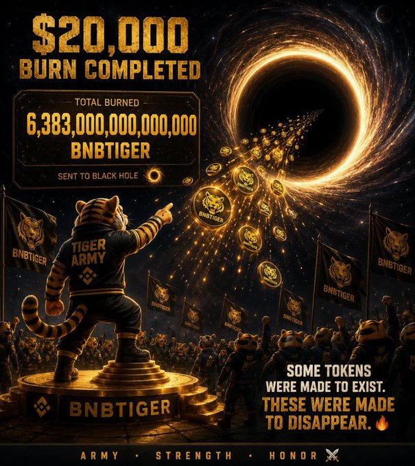 A poster for the "BNB Tiger Army" features a black and gold tiger, surrounded by golden coins, with text promoting the completion of burning completed tasks.