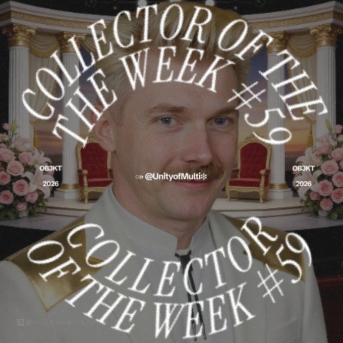 An image showing a man with a mustache wearing a white clerical robe, overlaid with text reading 'COLLECTOR OF THE WEEK #36' and '@UnityofMulti', with a digital edit style.