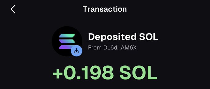 A cryptocurrency transaction confirmation screen showing a deposit of +0.198 SOL (approximately $25) from wallet address "DL6d...AM6X," which supports the post's claim of receiving payment for content about $YAP.