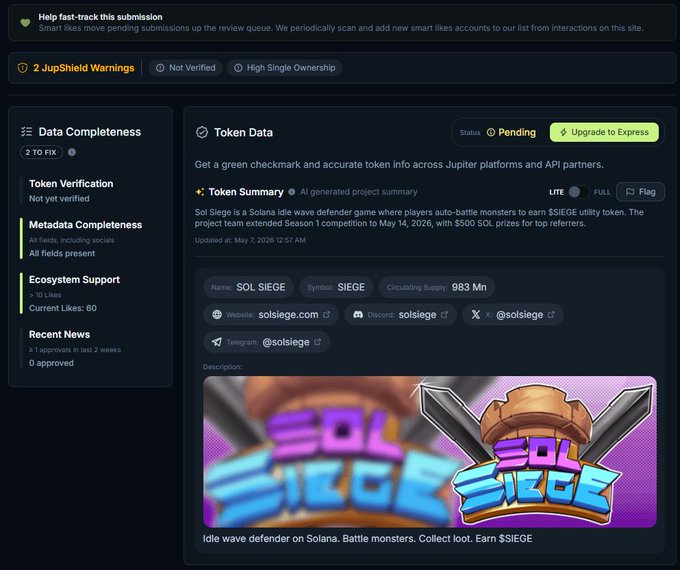 The image shows a screenshot of a website called "Jupiter Exchange". It appears that there is an approval request from @JupiterExchange, likely for verifying their account details. The screen also displays information about the verification process which includes token data being sent to the exchange. This process helps confirm that the exchange has been approved and can be used with tokens on its platform to access trading services.