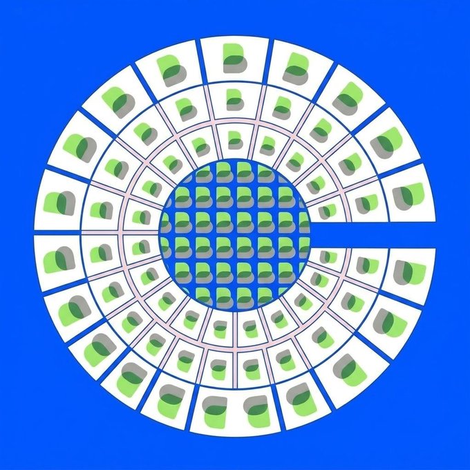 A circular spiral design composed of green rectangular tiles arranged in concentric rings against a bright blue background, symbolizing growth or expansion. The image visually represents the concept of Boba's listing being "baseMaxxed," with the repeated green tiles suggesting a maximum or expanded presence on Coinbase's Base platform.