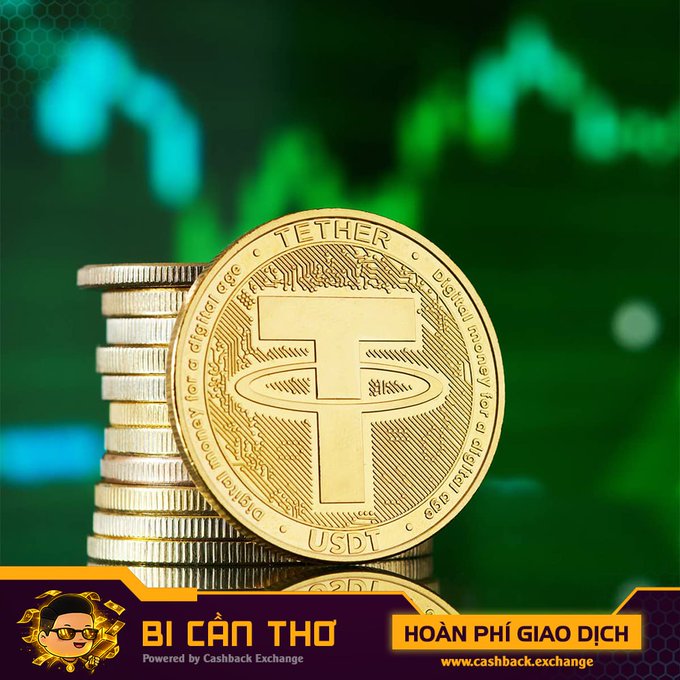 A promotional image for Cashback Exchange featuring a Tether (USDT) coin with the text 'BÍ CẨN THƠ' and 'HOÀN PHÍ GIAO DỊCH'.
