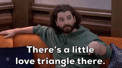 The image features a man with long hair sitting on an orange couch, wearing a green sweatshirt. The text "There's a little love triangle there." appears above him, suggesting that he might be experiencing some sort of relationship issue or conflict. In addition, there is a caption below the image stating "#XRPArmy Morning Report #18 gm gm ARMY Monday love triangle incoming". This implies that the post could be related to a conversation about relationships or conflicts among friends on social media platforms like Twitter.