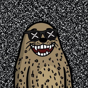 A cartoon illustration of a smiling hyena or wild dog with spotted fur wearing black sunglasses with X marks on the lenses, set against a TV static background.