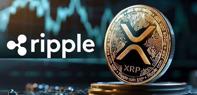 The image features a large, golden Ripple coin sitting atop a stack of smaller coins. The text "Ripple" is prominently displayed above the coin, indicating its significance within the cryptocurrency world. Below the coin, there are several other coins stacked on top of each other, suggesting that they might be used as part of a digital currency exchange or investment strategy.