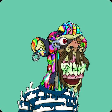 The image features a cartoon character with a blue and white striped shirt, a beard, and a mustache painted on its face. The character has a goatee and is wearing a pirate hat. The background of the image is green, which contrasts with the colorful attire of the character. The post includes text that reads "These M2 trippys sold today Sold: 
3.396 eth ( @plaidmodelx ) Sold: 3.59 eth ( @plaidmodelx )". This suggests that the character has been sold multiple times, and it is available for purchase on this platform.