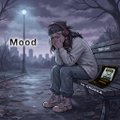 A digital illustration of a sad person sitting by a body of water at night with their head in their hands, with the word 'Mood' visible in the upper left.