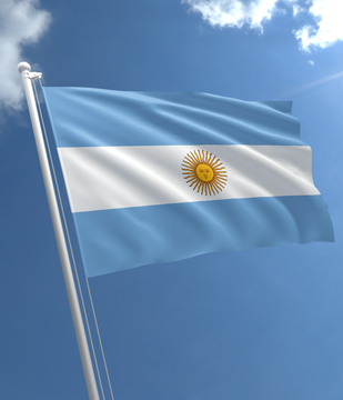 The Argentine flag waves against a blue sky, symbolizing Argentina's adoption of the Crypto-Asset Reporting Framework (CARF), under which it will share Bitcoin and crypto user data with foreign tax authorities starting in 2029, aligning with countries like Brazil, the UK, and Japan.