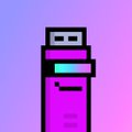 A pixel art illustration shows a purple USB drive against a matching purple gradient background.