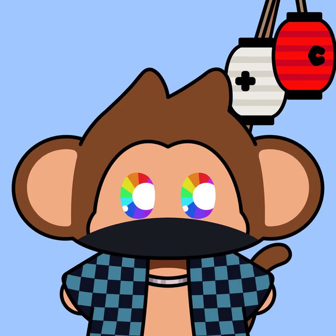 The image features a cartoon character dressed in an emo style outfit with black pants, a plaid shirt or jacket, and a pair of glasses or sunglasses. The character has one eye covered by a mask, and there's also a red purse visible in the scene. The background is blue and appears to be artistically drawn. In the surrounding text, we can see that this image is related to an advertisement for "Chimpers Sale! Kinase just sold for 0.609 !" ( ~$992 ) and it mentions that the post "is for collectables & collector hubs". This suggests a link between the character's appearance in the image and the items being advertised, possibly indicating a connection between emo culture and collectible items.