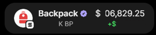 A graphic showing a red and white backpack logo alongside the text 'Backpack', 'KBP', and a dollar value of '$ 06,829.25' with a green upward arrow next to a dollar sign.