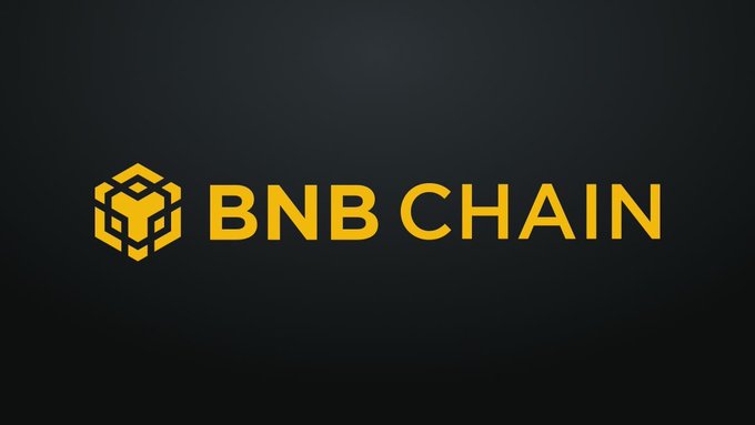 The image displays the BNB Chain logo and name in bold yellow text against a dark background. It visually represents BNB Chain's dominance in DEX trading volume, as highlighted in the accompanying post.