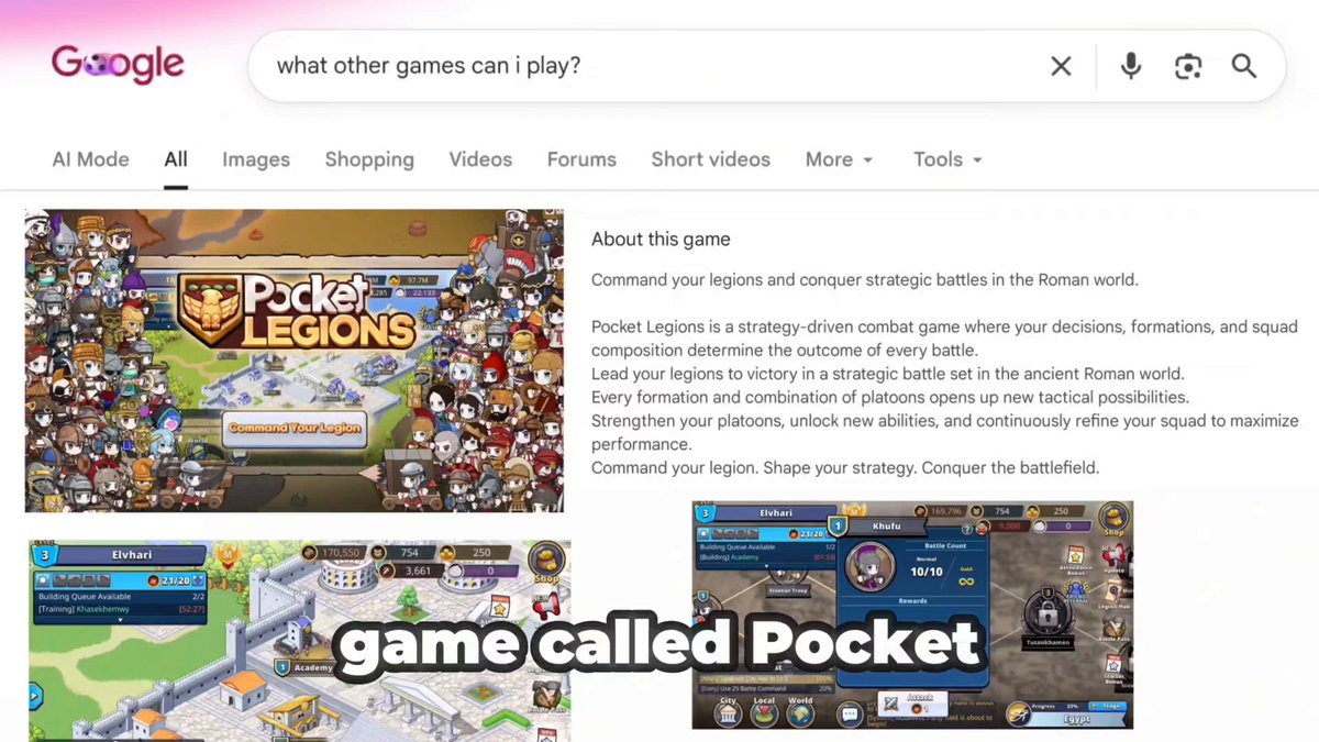 The image shows a Google search page for Pocket Legends game. The title "Pocket Legends" is displayed at the top, along with other information about the game. The website also mentions that the game is now available for play, as indicated by the text "Pocket Legends is now live!". This suggests that players can access and enjoy the game on their mobile devices.