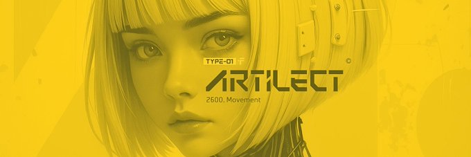A yellow-tinted promotional banner featuring an anime-style female robot with text reading 'TYPE-01 ARTILECT 2600. Movement'.