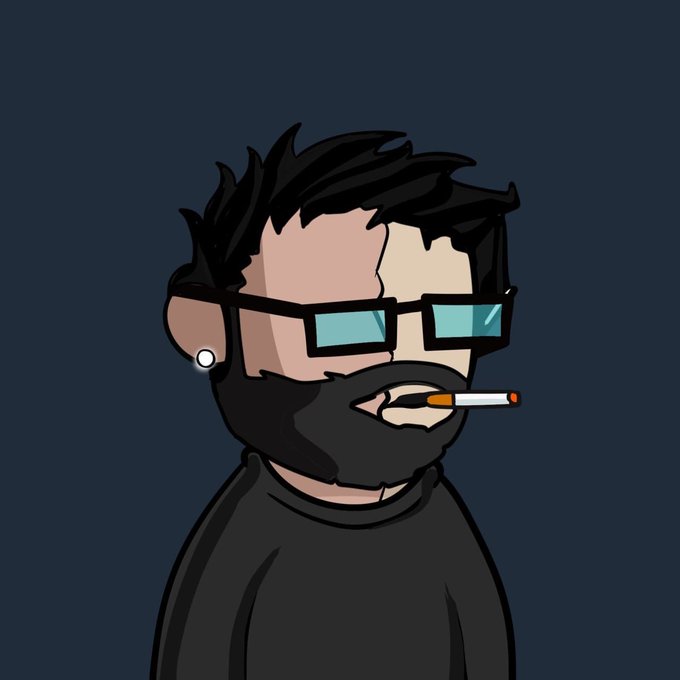A stylized cartoon avatar of a bearded man with dark hair, glasses, and an earring, casually smoking a cigarette. The image conveys a laid-back, introspective vibe that pairs with the post's message about strengthening foundations and resilience.