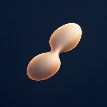 A 3D render of a peanut-shaped or dumbbell-shaped form in beige against a dark blue background.