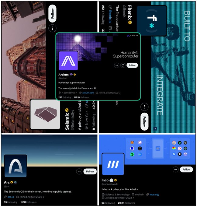 The image features a collage of different social media posts related to cryptocurrency and blockchain technology. The posts include information about various cryptocurrencies such as Bitcoin, Ethereum, and others, along with details about privacy chains like Seismic Systems, Avalanche, and others. The posts also discuss topics like the US dollar, Bitcoin, and the future of finance. The collage is organized in a grid format, making it easy to compare and contrast different aspects of these topics.