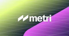 A colorful abstract banner with a white “metri” logo on a green-to-purple background.