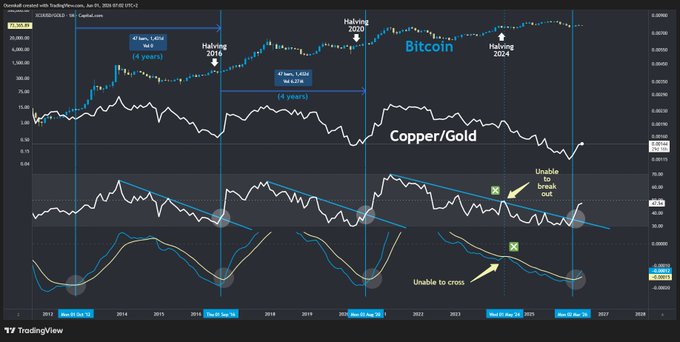 The image shows a bar graph illustrating the relationship between the price of Bitcoin and gold over time. The graph has multiple bars representing different periods, showing fluctuations in their respective values. These bars are connected by lines that display the change in value from one period to another. One line connects the starting point with the ending point for each bar, indicating the duration it took for the price of Bitcoin or gold to reach its current value. The graph is designed as a visual representation to help analyze and understand these trends over time.