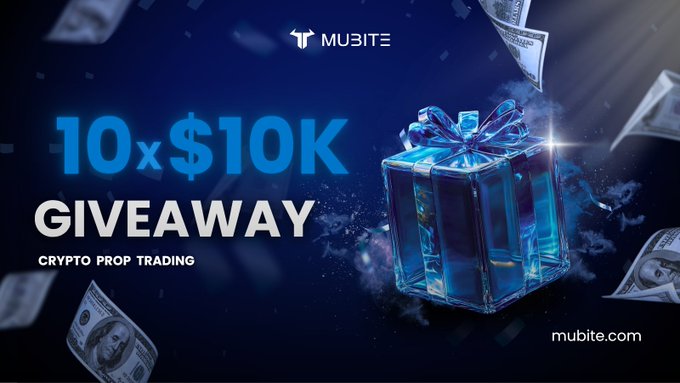 The image features a blue gift box with a bow, surrounded by money falling from the sky. The text "10X10K Giveaway" is written above the gift box, indicating that there's an offer for 10,000 dollars as a prize. The background of the image is dark and has a lot of smoke coming out of it, which adds to the overall atmosphere of excitement and anticipation surrounding the giveaway.