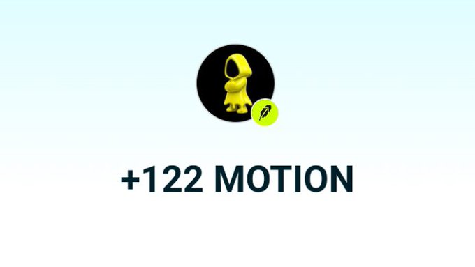 The image shows a "+122 MOTION" graphic with a yellow hooded figure and Rocket emoticon logo on a black circular background. The text relates to a post discussing withdrawal updates, though the image itself appears to be promotional or decorative content unrelated to the withdrawal confirmation topic.