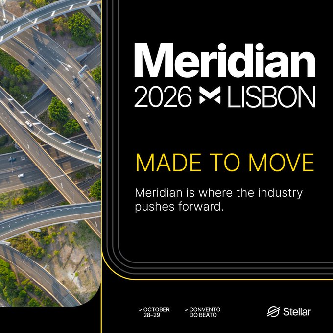 A promotional graphic for 'Meridian 2026' in Lisbon, featuring the tagline 'MADE TO MOVE' and noting the event takes place on October 28-29 at Convento Do Beato.