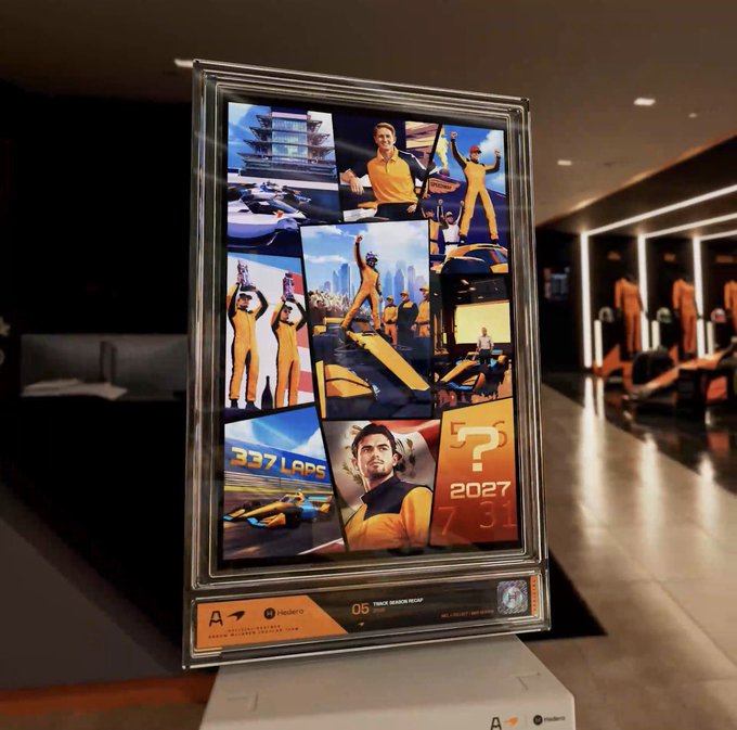 A framed commemorative poster on display at the Apex track featuring racing scenes, the number '337 LAPS', and '2027 31'.