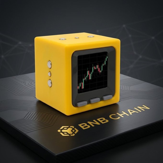 The image features a yellow cube-shaped device with a screen displaying a chart or graph, likely representing the Bitcoin network's current value against time. The device appears to be a Bitcoin Chain Tracker device that monitors and displays the Bitcoin network's performance using its screen. This could include information about how much the Bitcoin network is worth at any given moment relative to its previous value or how many Bitcoins have been created in recent hours, among other data points. The post suggests that this device may help users track the value of Bitcoin as it changes over time and offers a way to visualize the growth or decline of the network's value compared to historical data.
