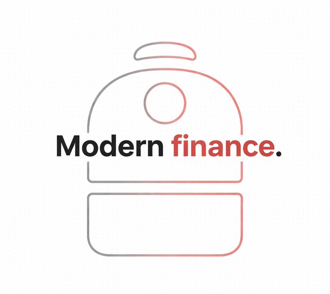 A minimalist outlined graphic of a backpack and pouch, rendered with a gradient from gray to red, overlays the bold text "Modern finance."—visually tying the Backpack brand to a sleek, simplified take on modern financial tools.
