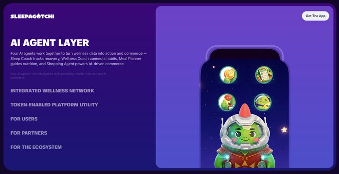 A digital graphic titled 'AI AGENT LAYER' from 'SLEEPCATCH' featuring a phone mockup with a green alien character and various icons.